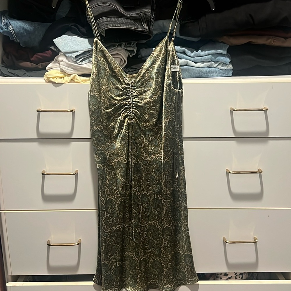 Green zara satin slip dress